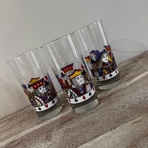 Vintage Libbey King Queen Playing Card Themed Glassware -Set of 3-